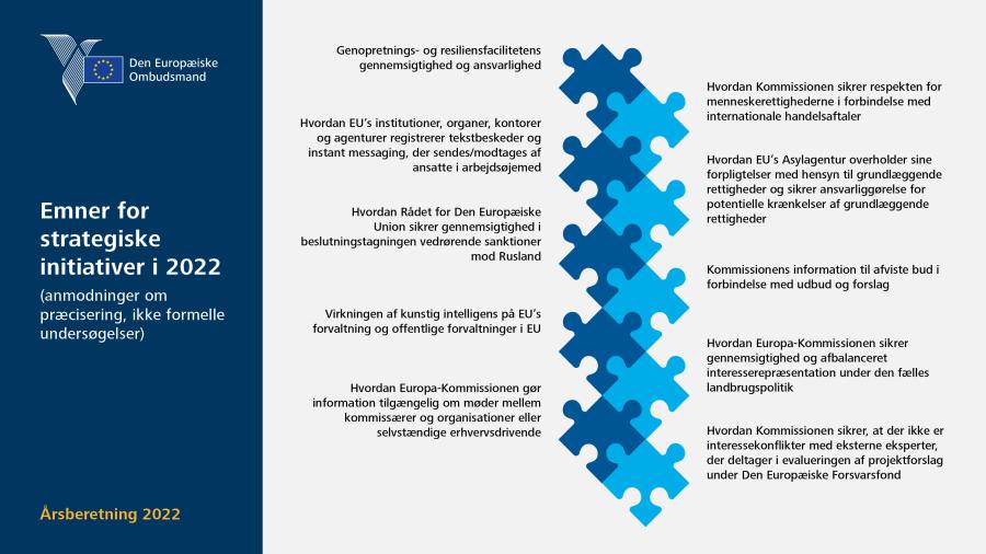 Emner for strategiske initiativer i 2022 (anmodninger om præcisering, ikke formelle undersøgelser)
