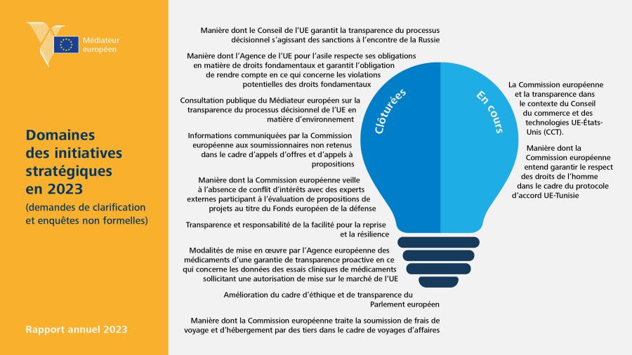 Domaines des initiatives stratégiques en&nbsp;2023 (demandes de clarification et enquêtes non formelles)